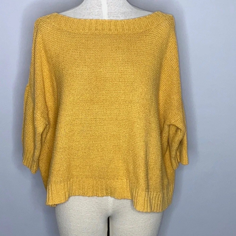 Eileen Fisher Linen & Cotton Blend Boxy Cropped Bateau Neckline Sweater - XL